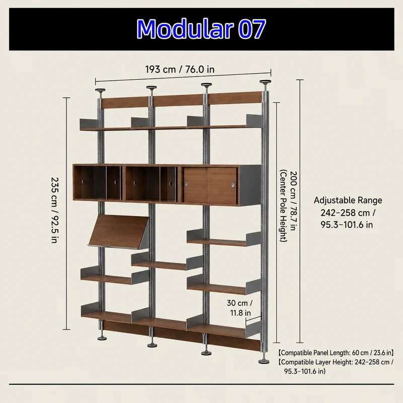 Bohrfreies modulares Regalsystem vom Boden bis zur Decke 60