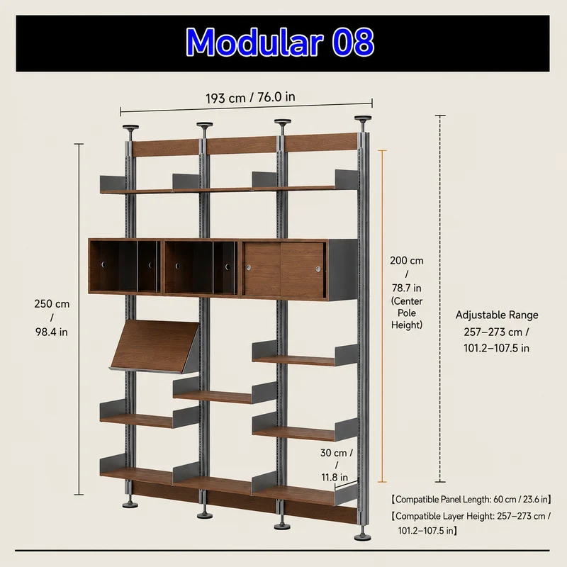Bohrfreies modulares Regalsystem vom Boden bis zur Decke 60