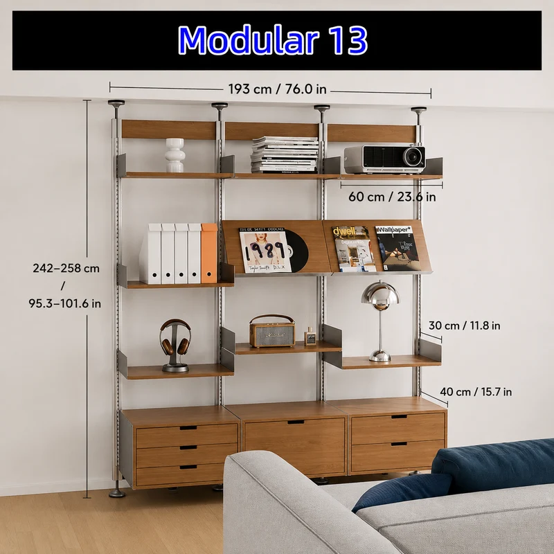 Bohrfreies modulares Regalsystem vom Boden bis zur Decke 60