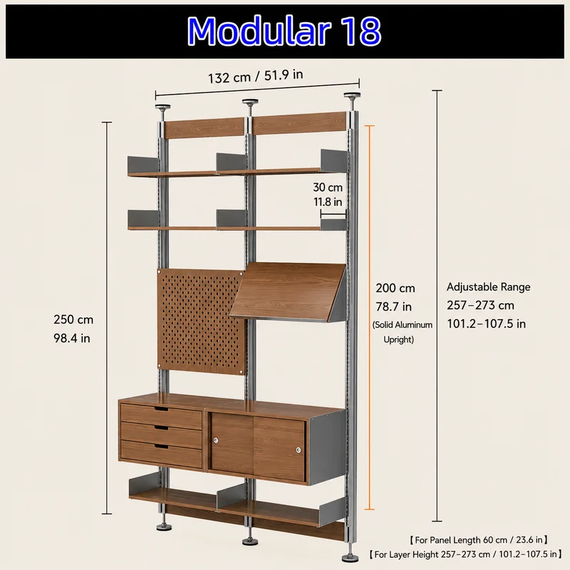 Bohrfreies modulares Regalsystem vom Boden bis zur Decke 60