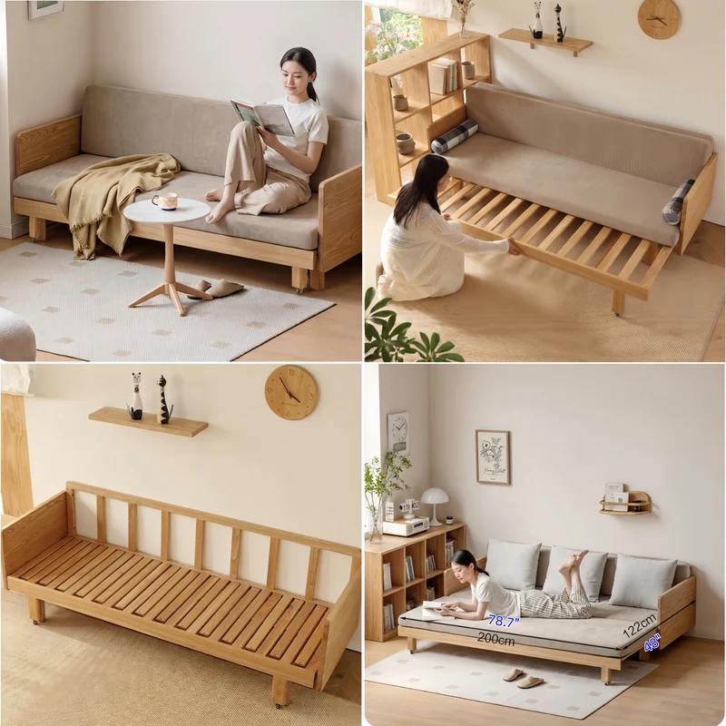 Japandi Massivholzrahmen Tatami-Schlafsofa