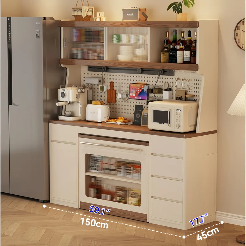 Sideboard-Schrank aus Massivholz mit ausziehbarem Esstisch
