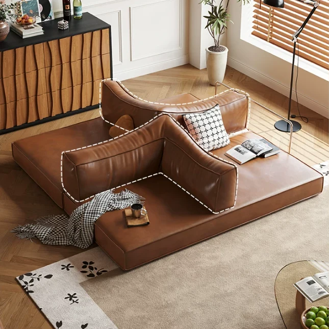 Modulares Schlafsofa aus geöltem und gewachstem Leder ohne Knochen
