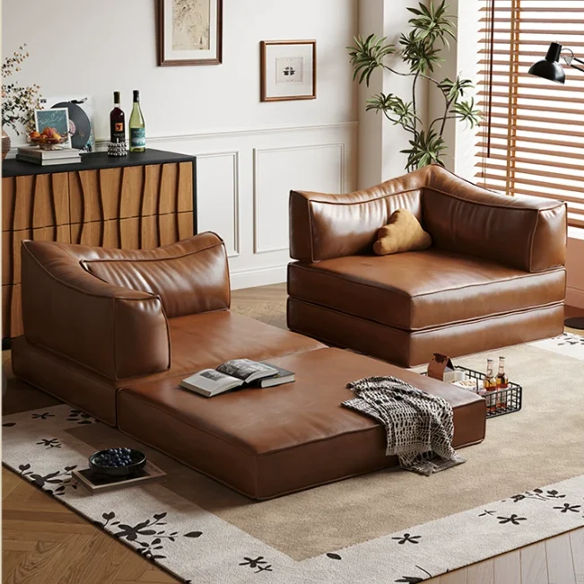 Modulares Schlafsofa aus geöltem und gewachstem Leder ohne Knochen