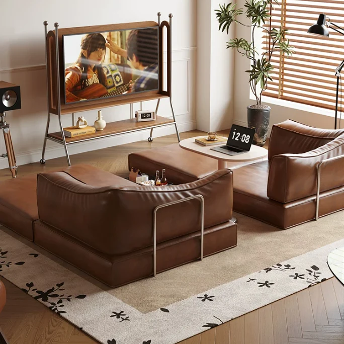 Modulares Schlafsofa aus geöltem und gewachstem Leder ohne Knochen