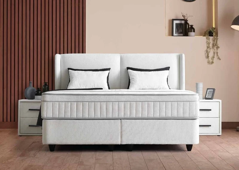 Casa Padrino Luxus Boxspringbett mit glattem Kopfteil Weiß 180 x 200 cm - Luxus Schlafzimmer Möbel