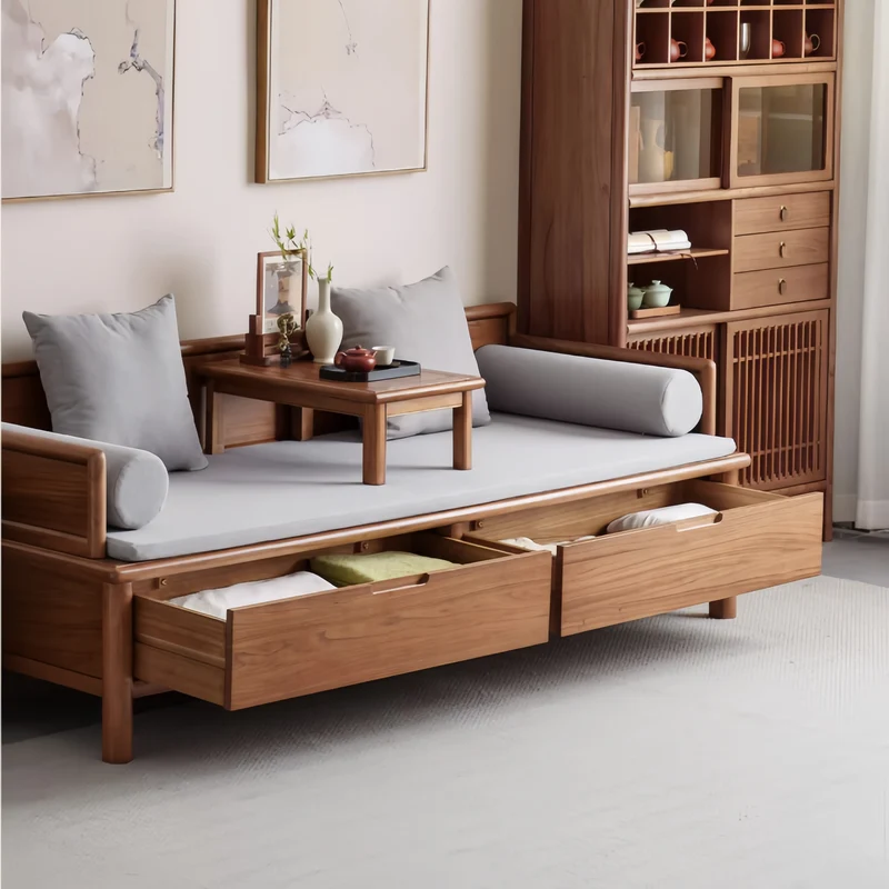 3-in-1-Arhat-Bett aus Massivholz mit Stauschubladen darunter