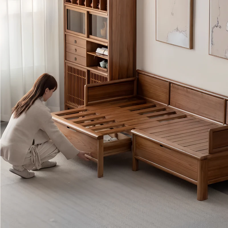 3-in-1-Arhat-Bett aus Massivholz mit Stauschubladen darunter