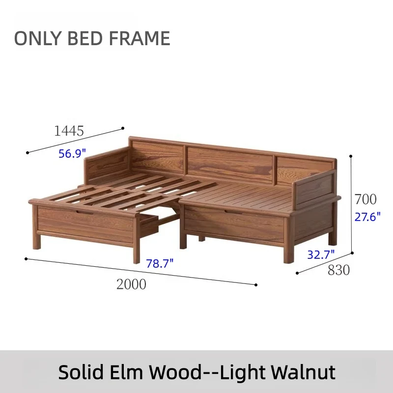 3-in-1-Arhat-Bett aus Massivholz mit Stauschubladen darunter