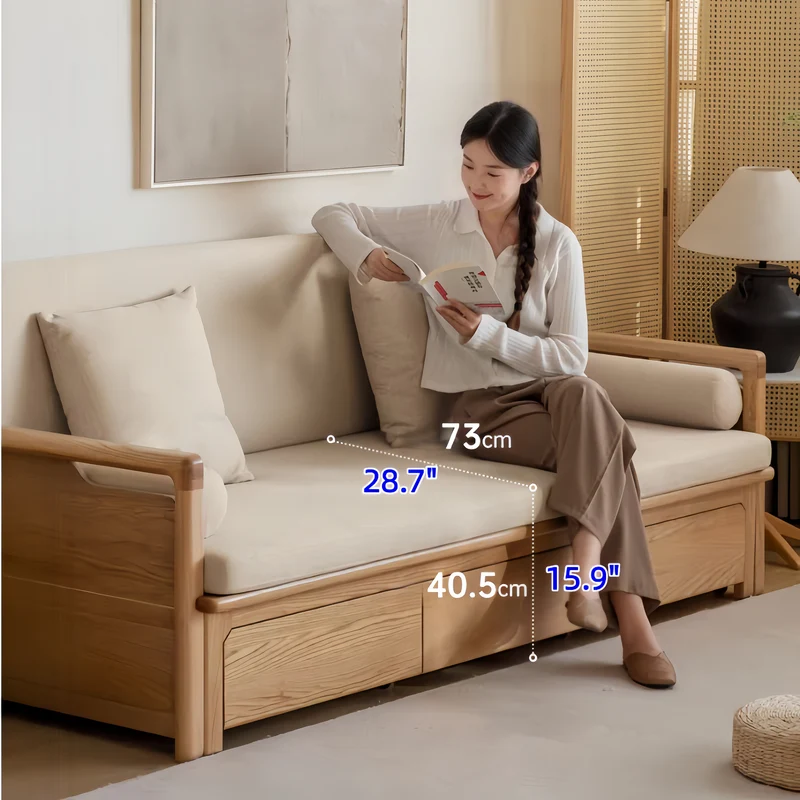 Arhat-Tagesbett mit Massivholzrahmen und darunterliegenden Stauschubladen