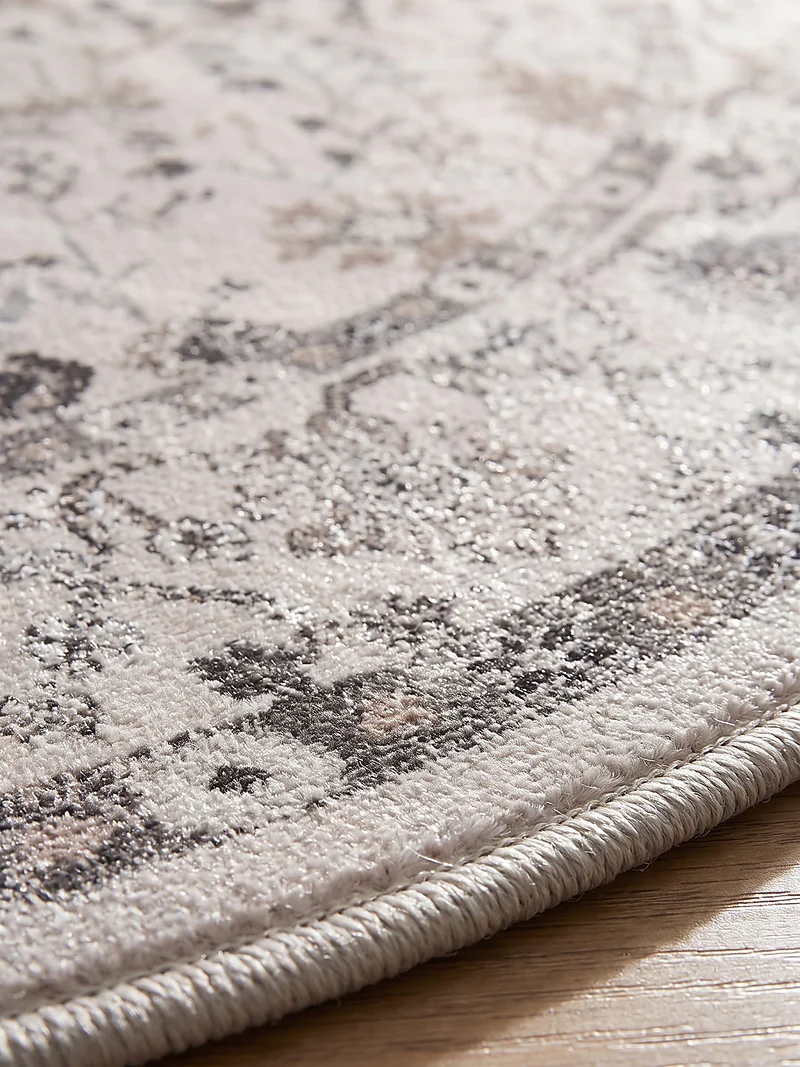 Kurzflor-Teppich mit Blütenranken und Bordüre – Maschinenwaschbar bei 30 °C