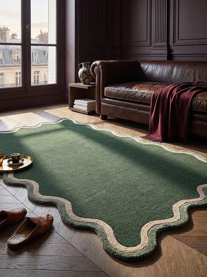 Wollteppich mit Wellenbordüre · handgetuftet · 8 mm Flor, 2.900 g/m²