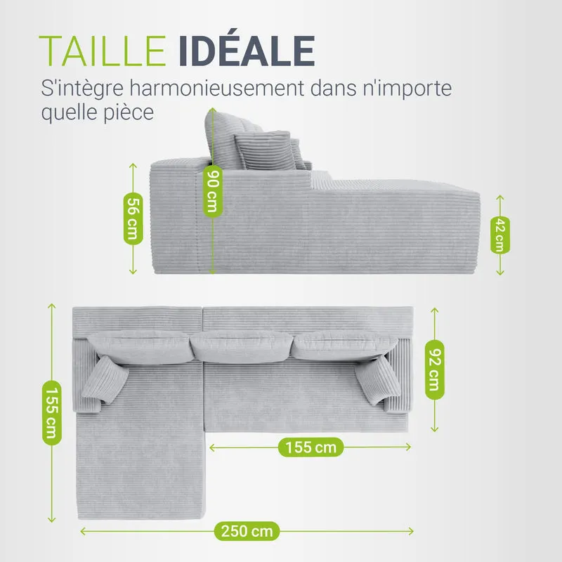 Sofa Coredo mit Cord Bezug & Dekokissen