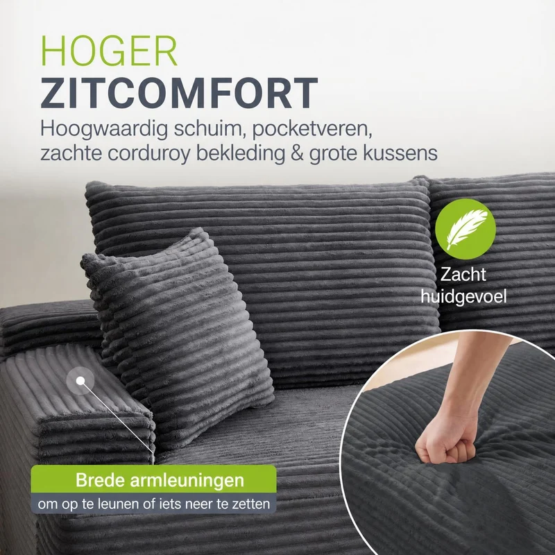 Sofa Coredo mit Cord Bezug & Dekokissen