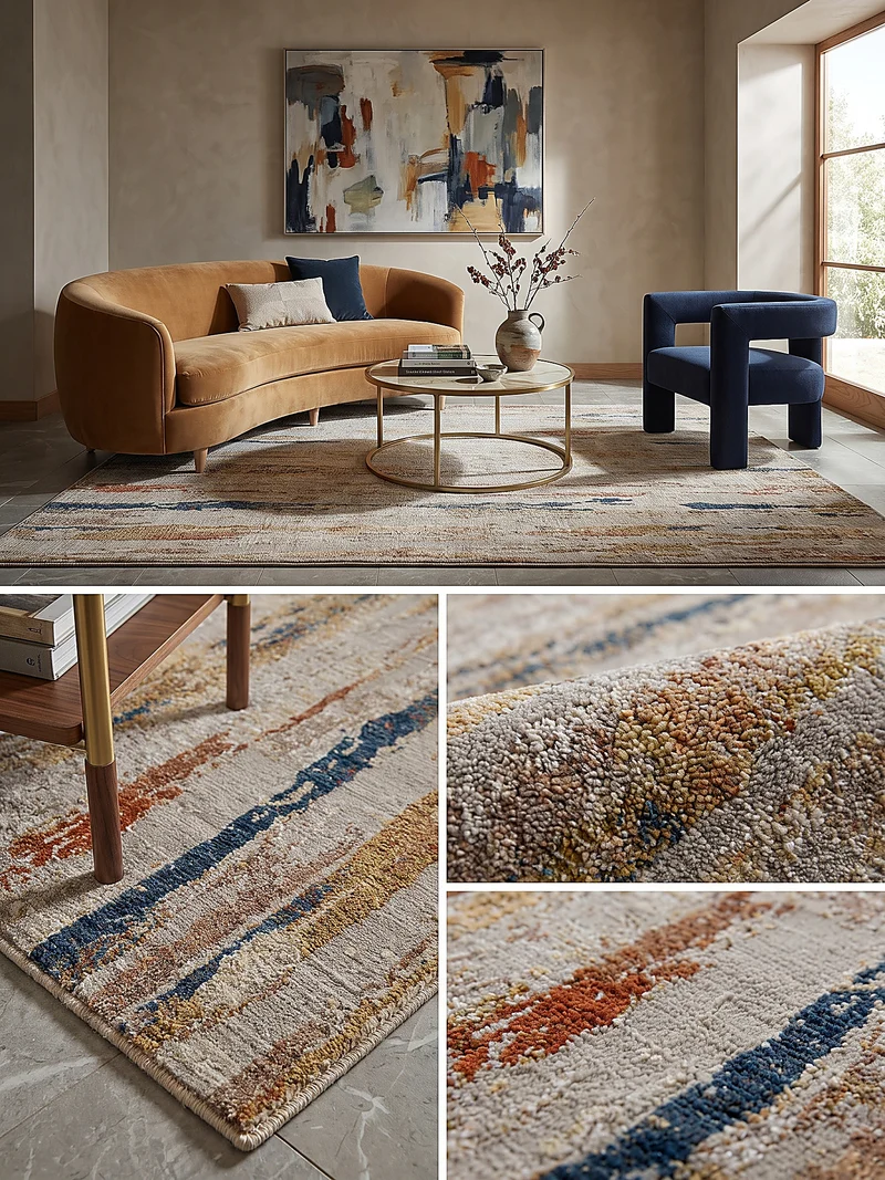 Kurzflor-Teppich abstrakt · 100 % Polyester, maschinell gewebt · 7 mm Flor