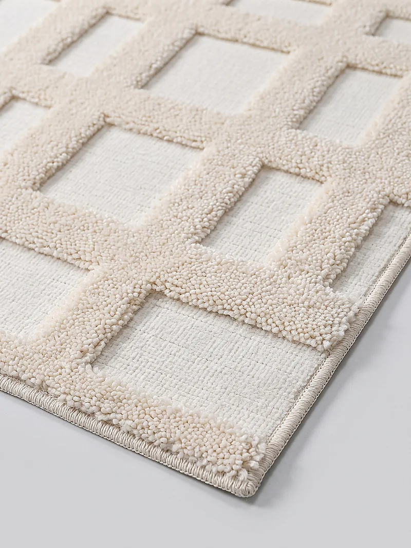 Hochflor-Teppich Blockrelief · Winkelmotiv creme, 20 mm Flor, gewebt