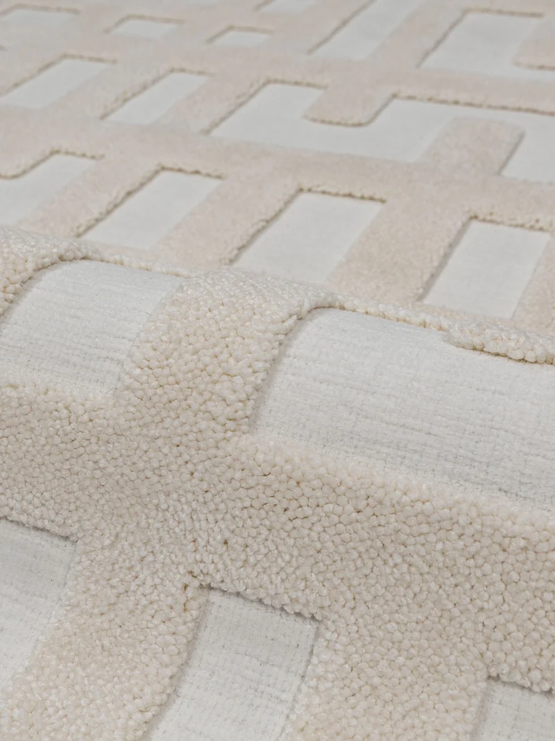 Hochflor-Teppich Blockrelief · Winkelmotiv creme, 20 mm Flor, gewebt