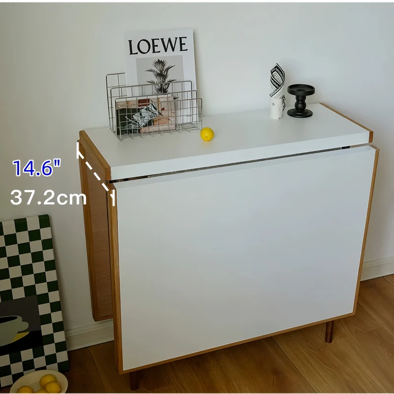 Esstisch mit zwei Klappplatten und Beinen aus Edelstahl