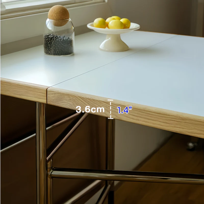 Esstisch mit zwei Klappplatten und Beinen aus Edelstahl