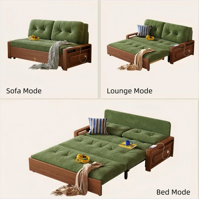 3-in-1-Schlafsofa aus Chenille-Stoff mit integriertem Stauraum