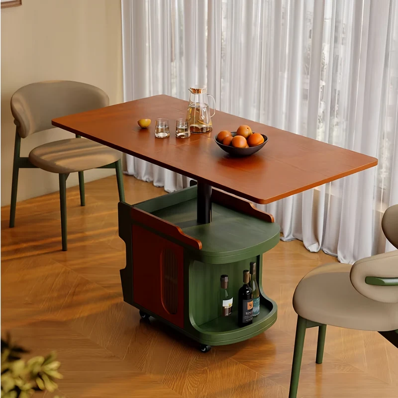 Nordic Retro Beistelltisch mit Hebemechanismus, Stauraum und Universalrollen