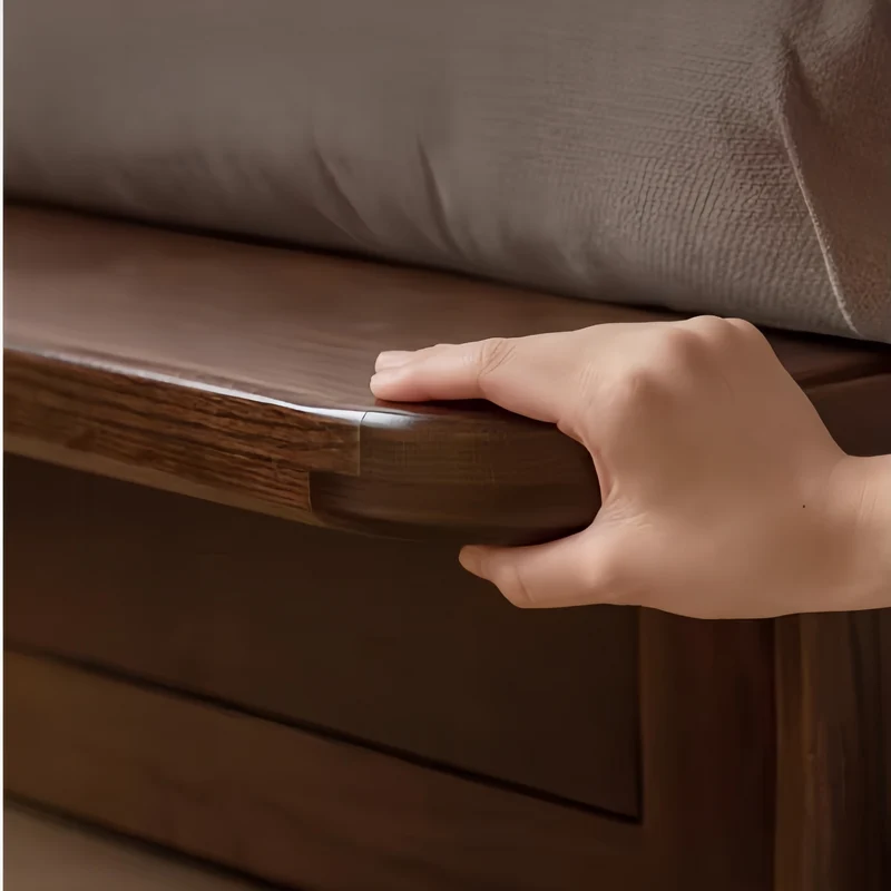 Japandi Sofa mit Massivholzrahmen aus Eiche und großem Stauraum unter dem Sitz