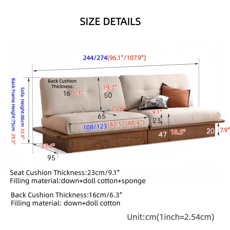 Japandi Sofa mit Massivholzrahmen aus Eiche und großem Stauraum unter dem Sitz