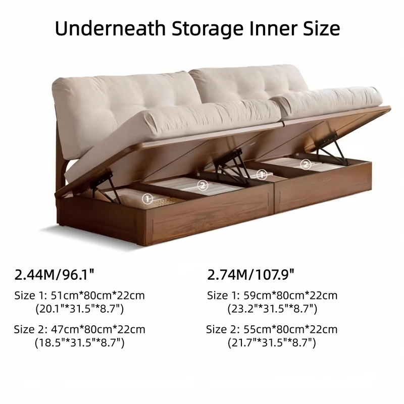 Japandi Sofa mit Massivholzrahmen aus Eiche und großem Stauraum unter dem Sitz