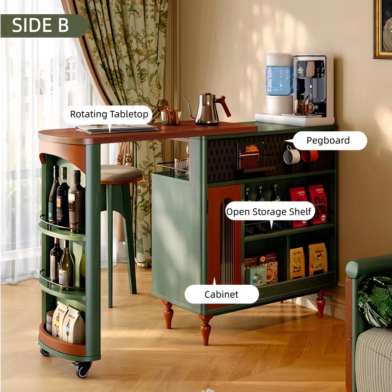 Drehbarer Bartisch im nordischen Retro-Stil mit doppelseitigem Staufach