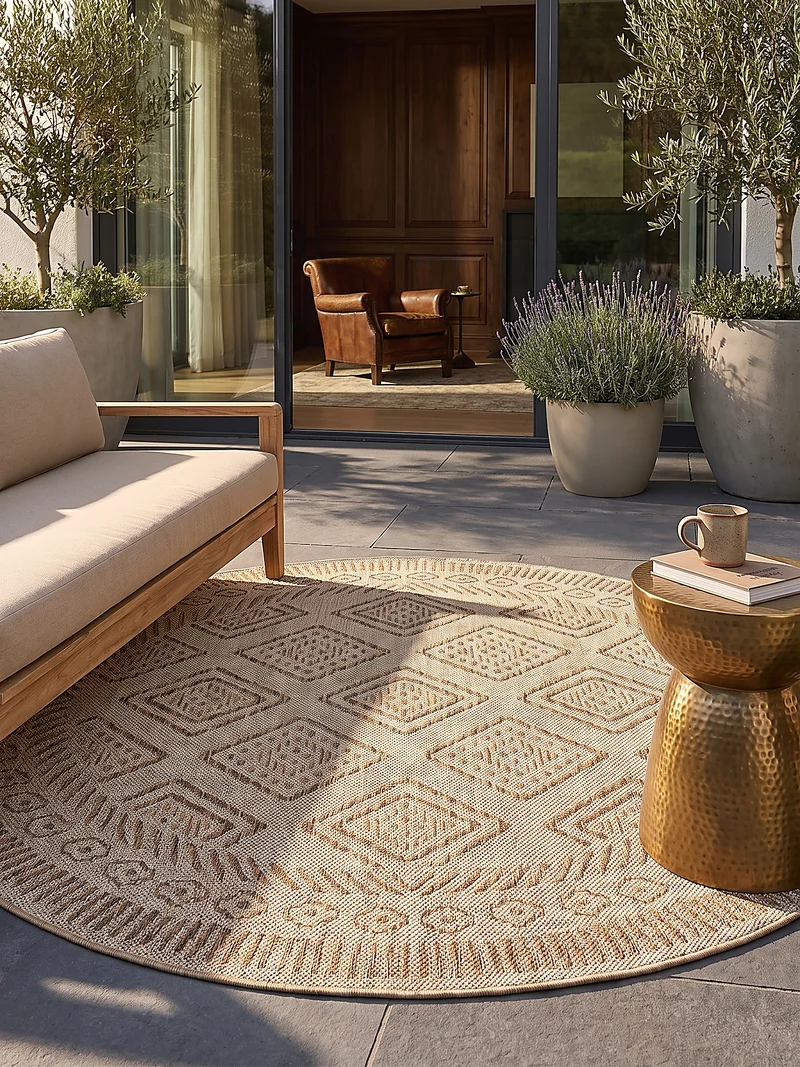 Flachgewebe-Teppich mit Rauten & Zickzack – Wetterfest | Ethno im Boho-Stil