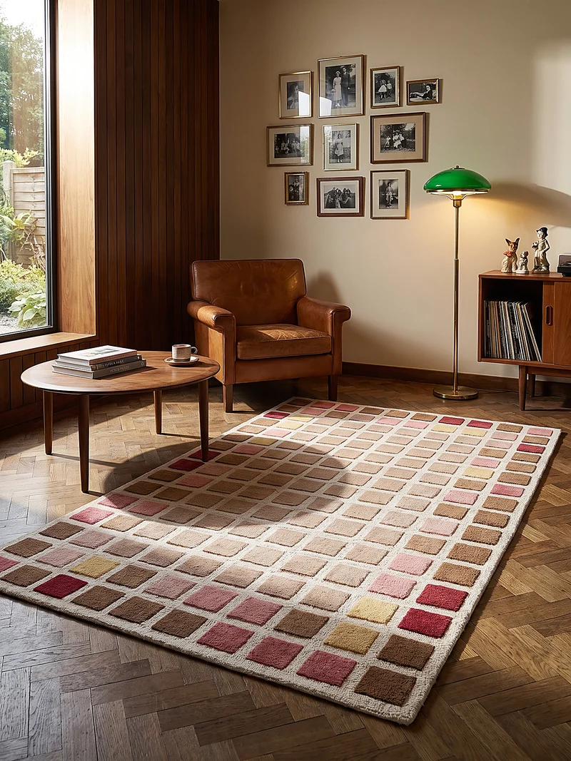 Wollteppich Quadratraster · Schnitt- und Schlingenflor, 10 mm