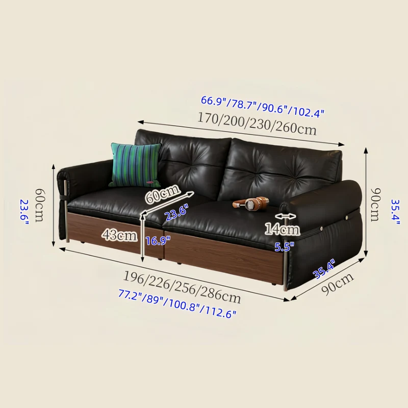 HERBURN 4-in-1 Schlafsofa aus geöltem und gewachstem Leder