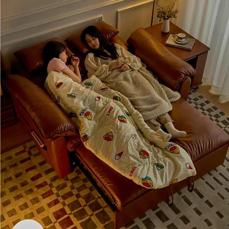 3-in-1-Schlafsofa aus geöltem Leder mit verstellbarer Rückenlehne und Seitentasche
