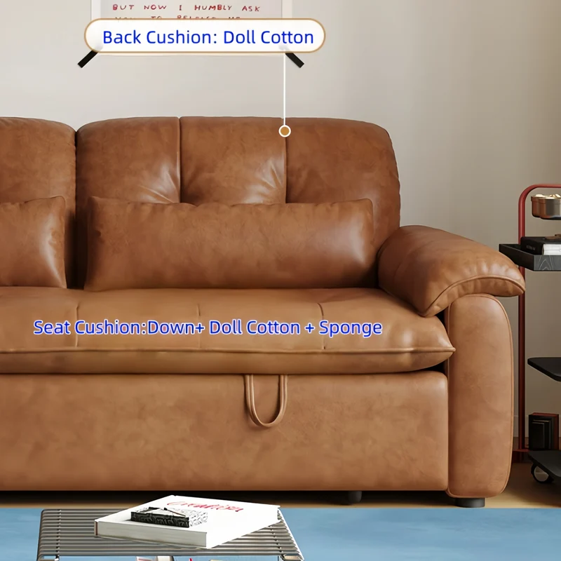 3-in-1-Schlafsofa aus geöltem Leder mit verstellbarer Rückenlehne und Seitentasche
