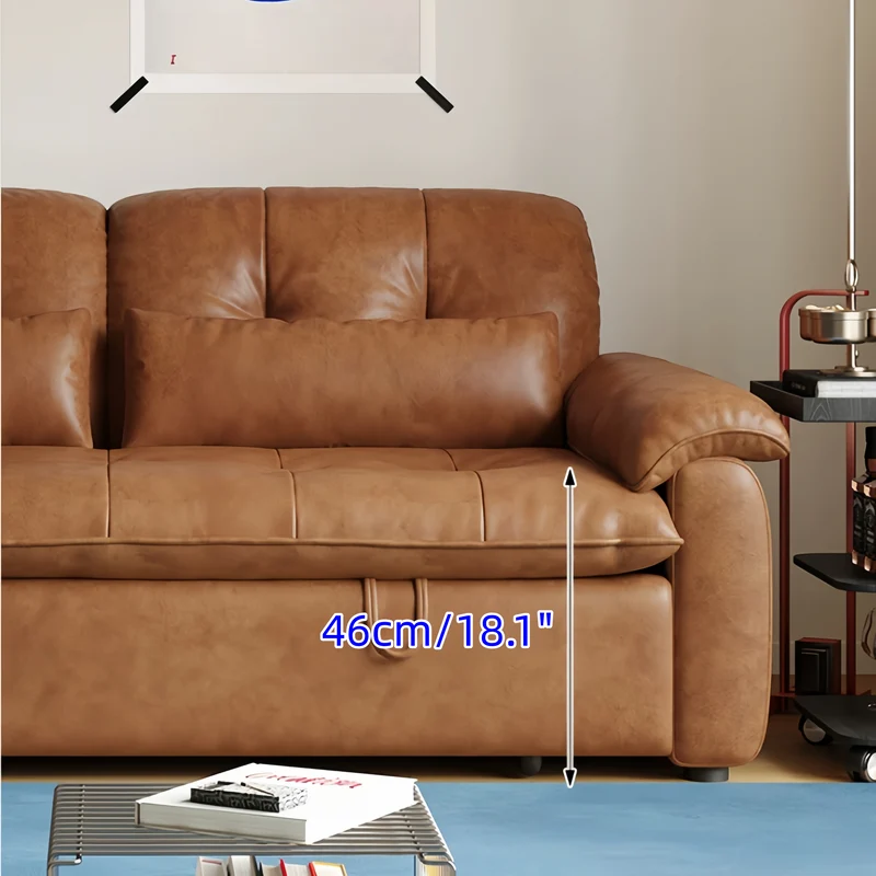 3-in-1-Schlafsofa aus geöltem Leder mit verstellbarer Rückenlehne und Seitentasche