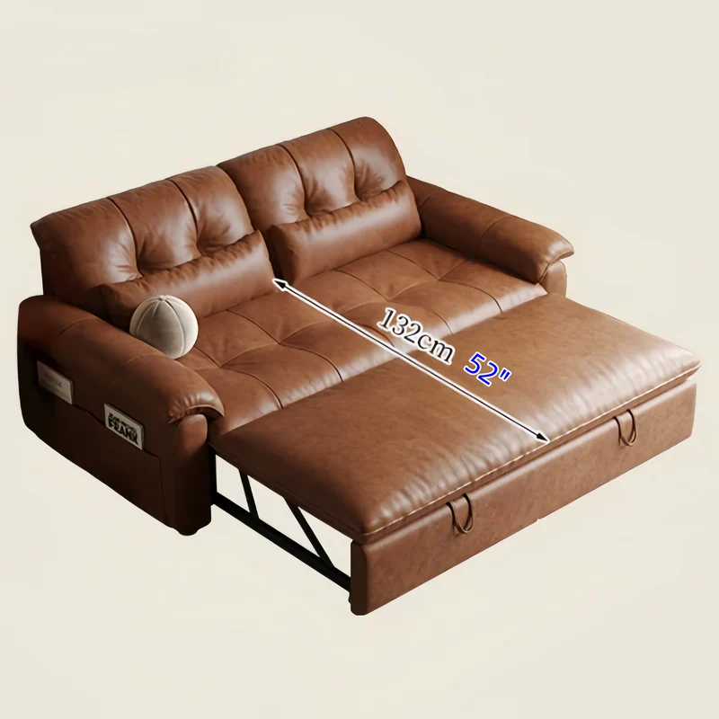 3-in-1-Schlafsofa aus geöltem Leder mit verstellbarer Rückenlehne und Seitentasche