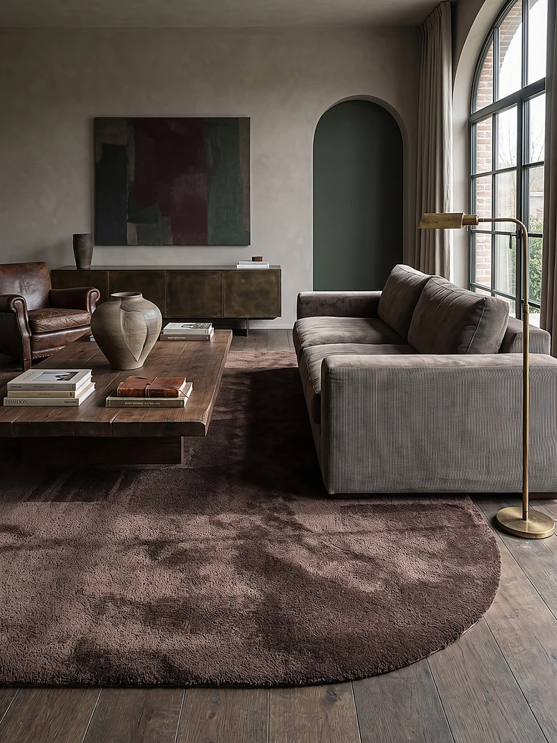 Hochflor-Teppich Cremeweiß in organischer - Polyester, 17 mm Gesamthöhe