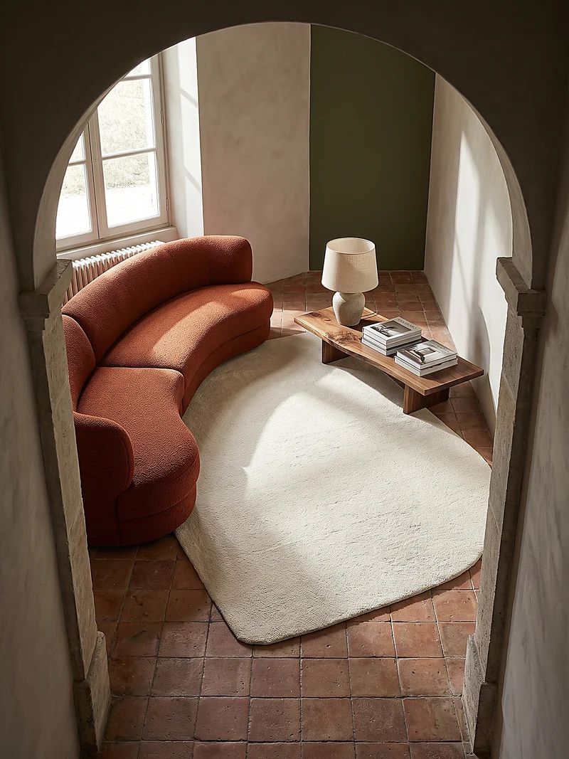 Hochflor-Teppich Cremeweiß in organischer - Polyester, 17 mm Gesamthöhe
