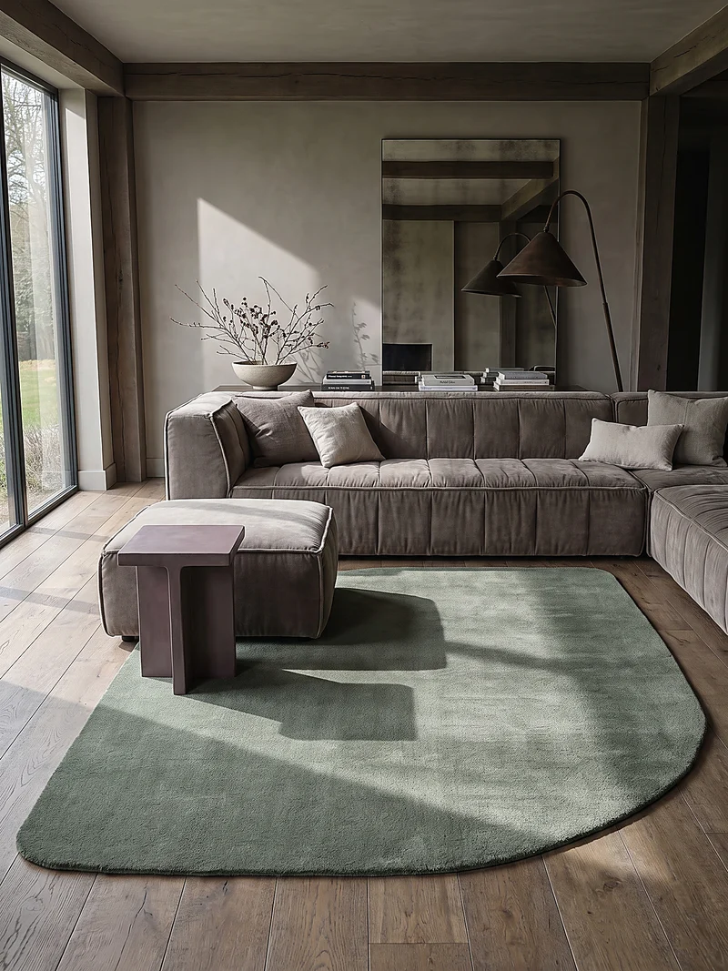 Hochflor-Teppich Cremeweiß in organischer - Polyester, 17 mm Gesamthöhe