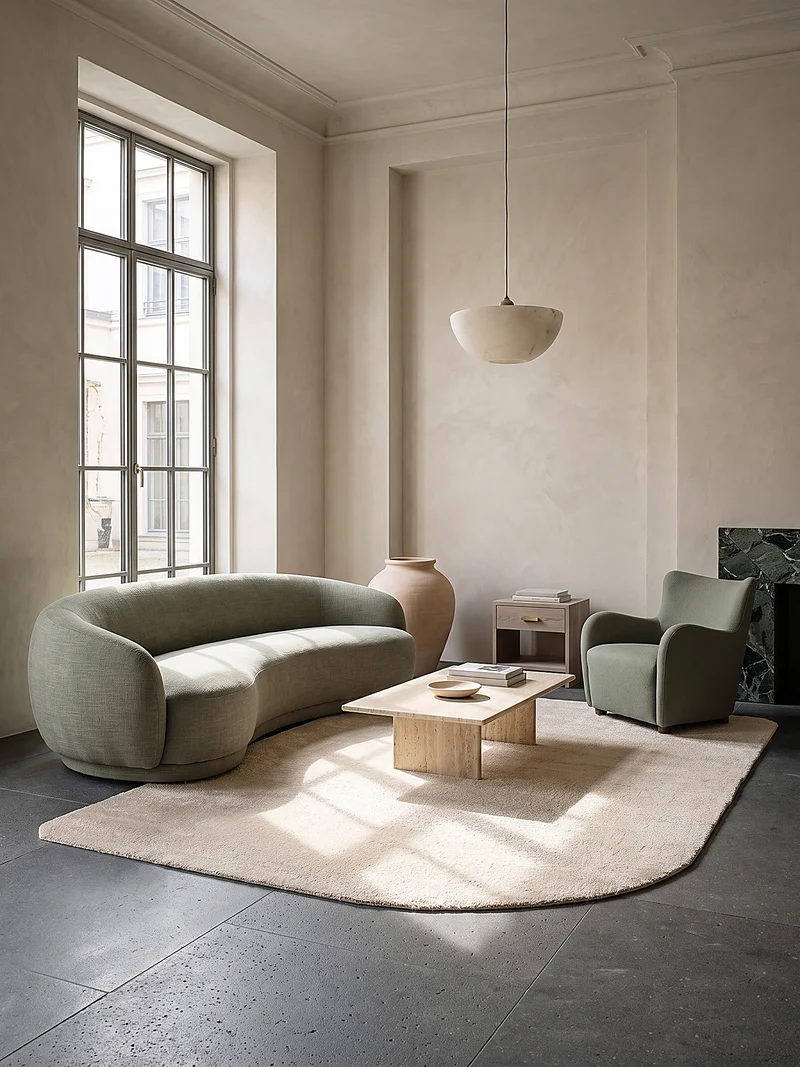 Hochflor-Teppich Cremeweiß in organischer - Polyester, 17 mm Gesamthöhe