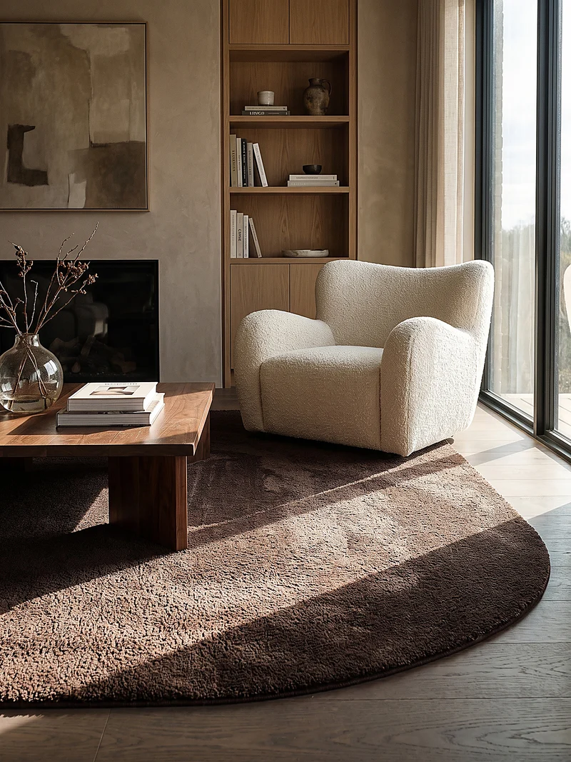 Hochflor-Teppich Cremeweiß in organischer - Polyester, 17 mm Gesamthöhe