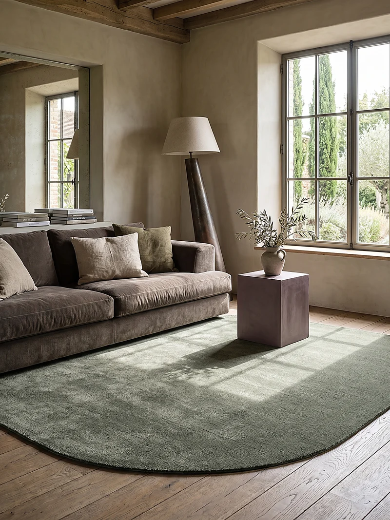 Hochflor-Teppich Cremeweiß in organischer - Polyester, 17 mm Gesamthöhe