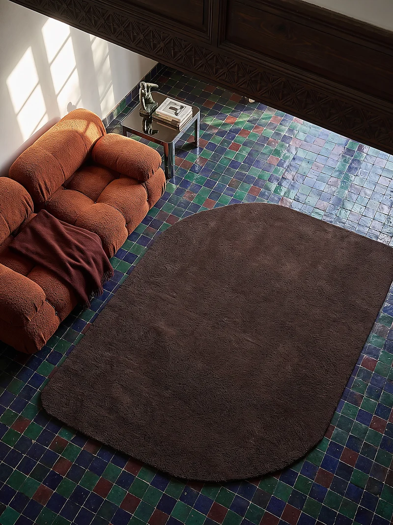 Hochflor-Teppich Cremeweiß in organischer - Polyester, 17 mm Gesamthöhe