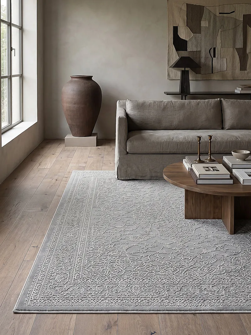 Kurzflor-Teppich Hellgrau dezent strukturiert - Polyester, 13 mm Gesamthöhe