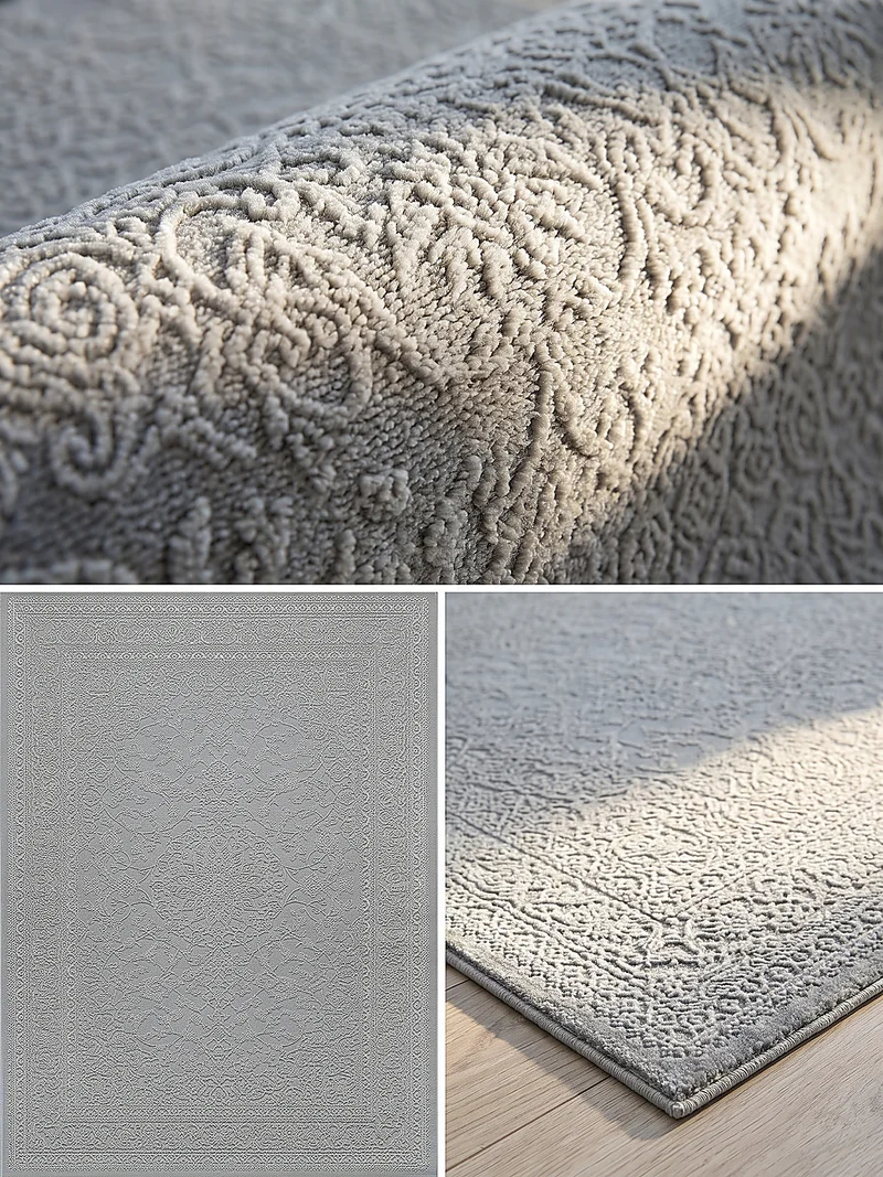 Kurzflor-Teppich Hellgrau dezent strukturiert - Polyester, 13 mm Gesamthöhe