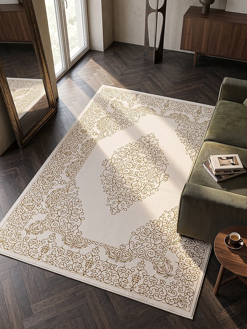 Kurzflor-Teppich Filigranes Orient-Medaillon - Polyester, 13 mm Gesamthöhe