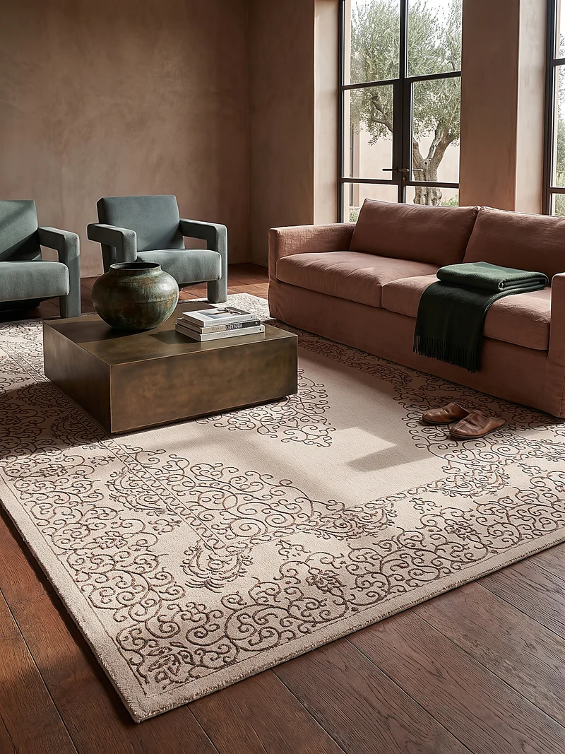 Kurzflor-Teppich Filigranes Orient-Medaillon - Polyester, 13 mm Gesamthöhe