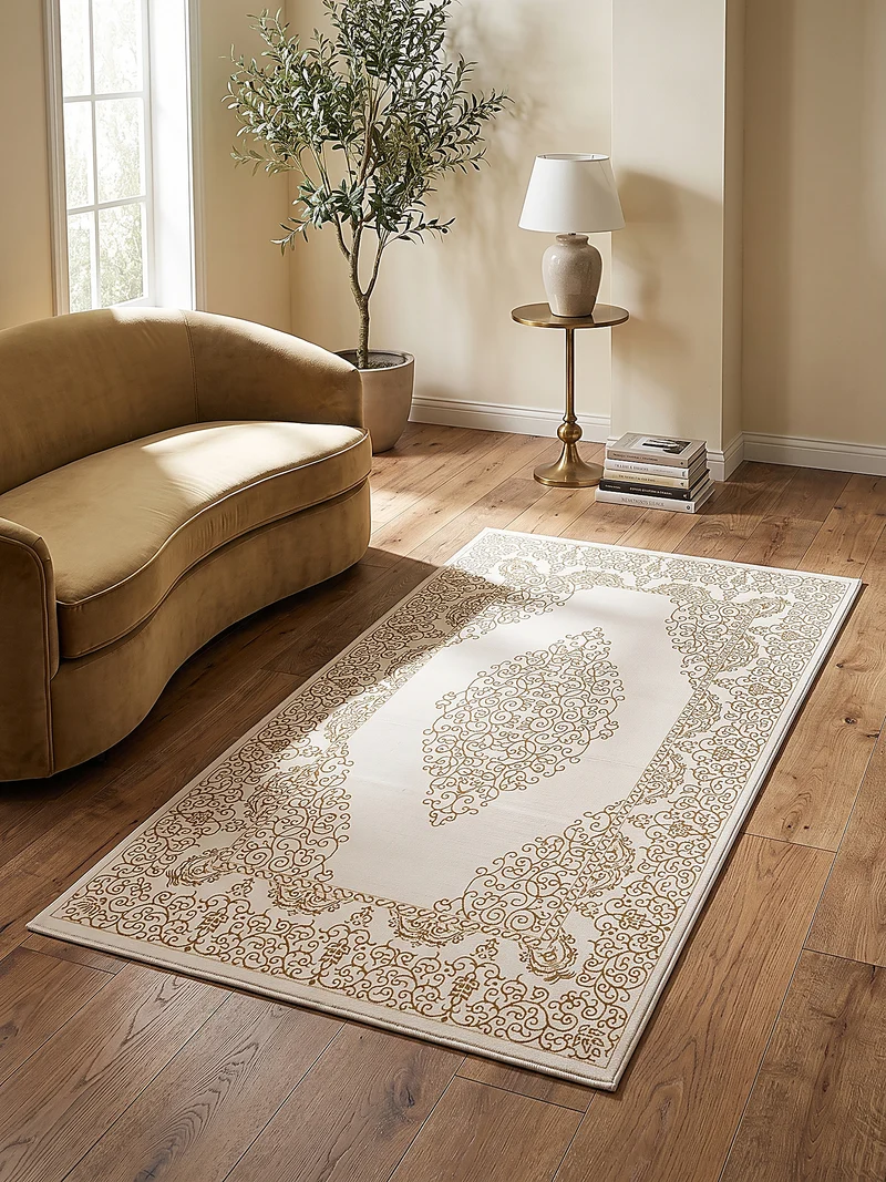 Kurzflor-Teppich Filigranes Orient-Medaillon - Polyester, 13 mm Gesamthöhe