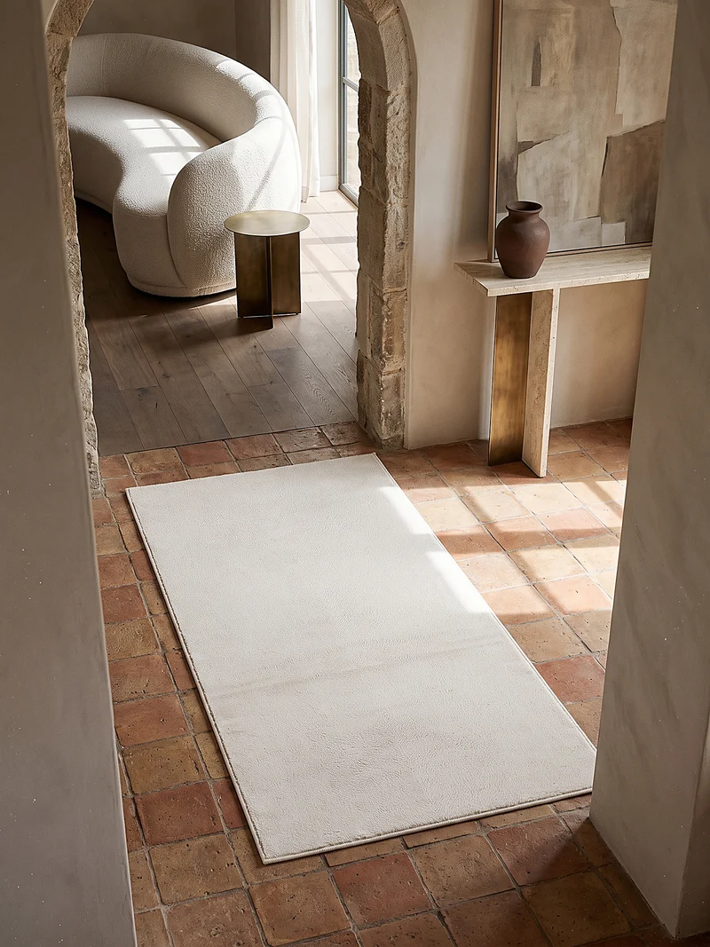 Hochflor-Teppich Cremeweiß Uni - Polyester, 17 mm Gesamthöhe
