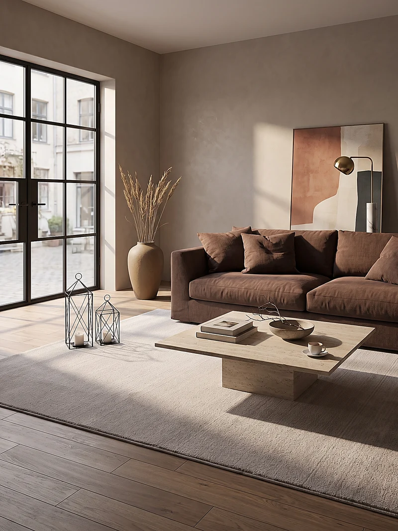 Hochflor-Teppich Cremeweiß Uni - Polyester, 17 mm Gesamthöhe